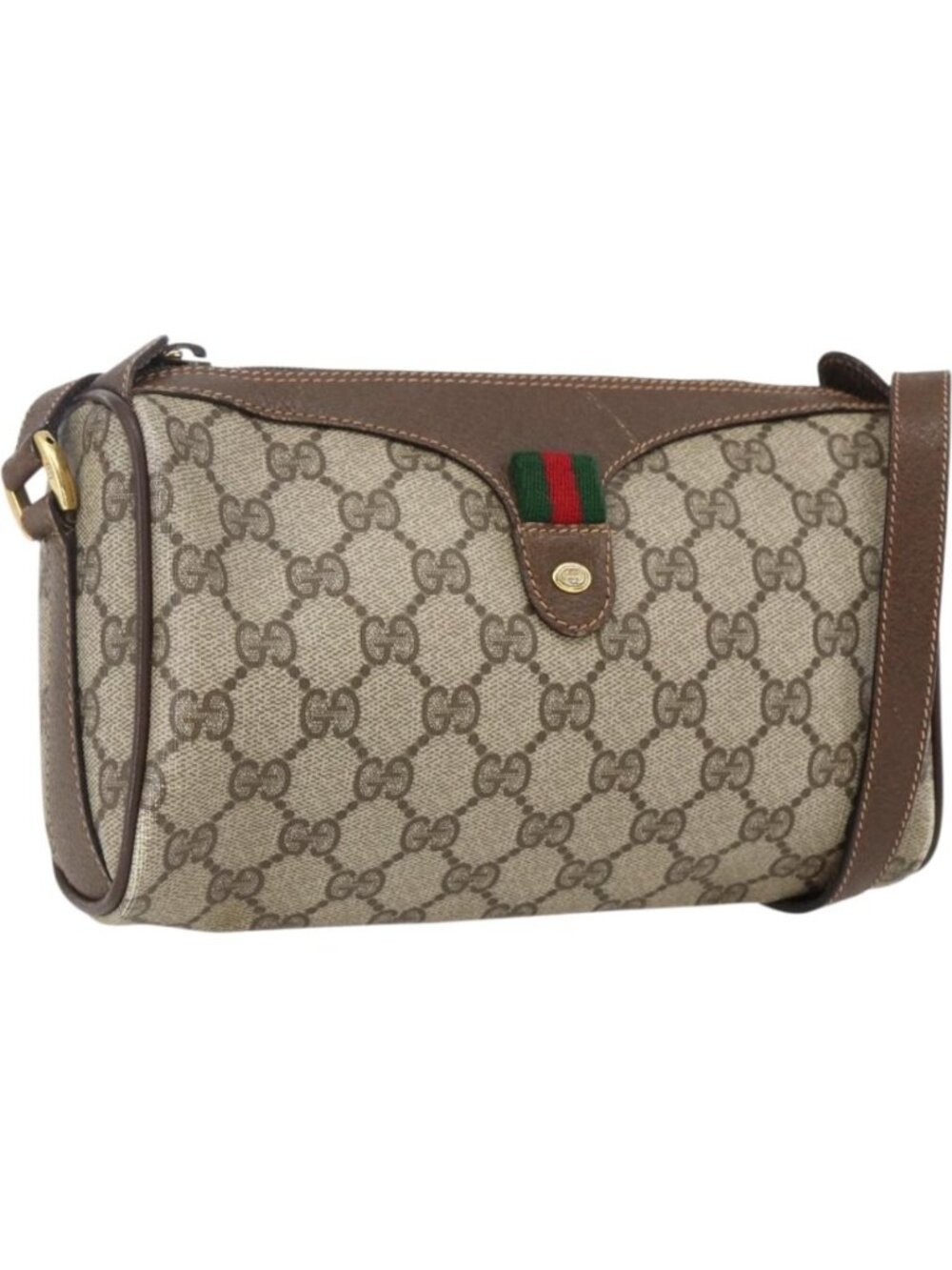 GUCCI GG Supreme Web Sherry Line Bag PVC Beige Gold 89 02 018